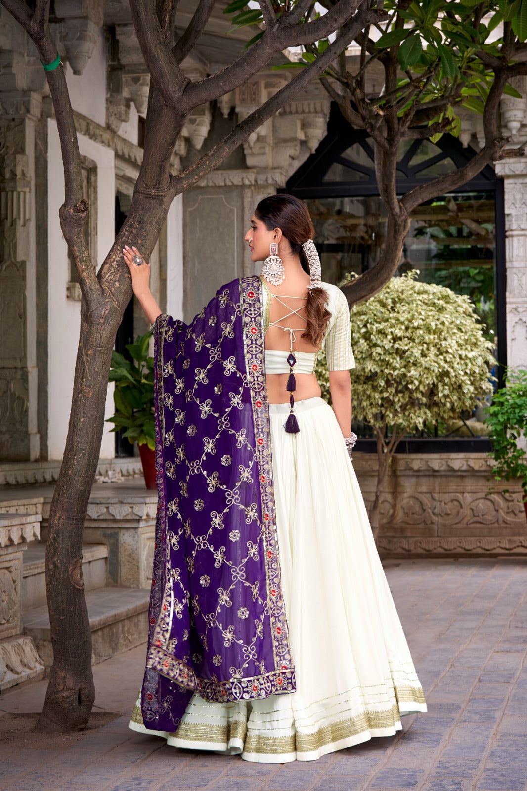 White Rayon Lehenga Choli Set | Zari & Sequin Work