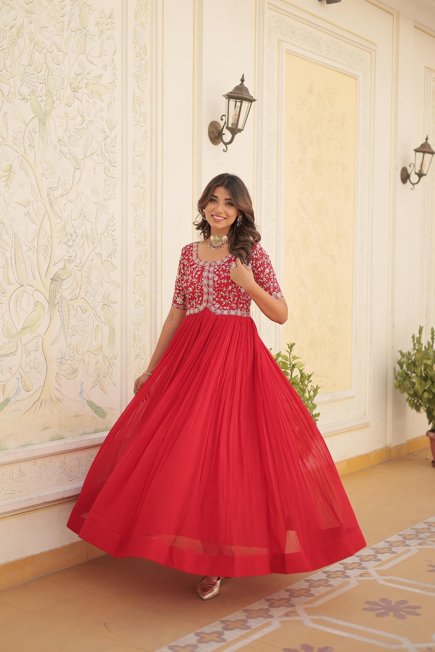 Designer Embroidered Gown for Women | Zari & Sequins Work (RED)