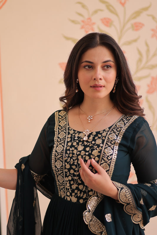 Premium Faux Blooming Embroidered Gown with Dupatta