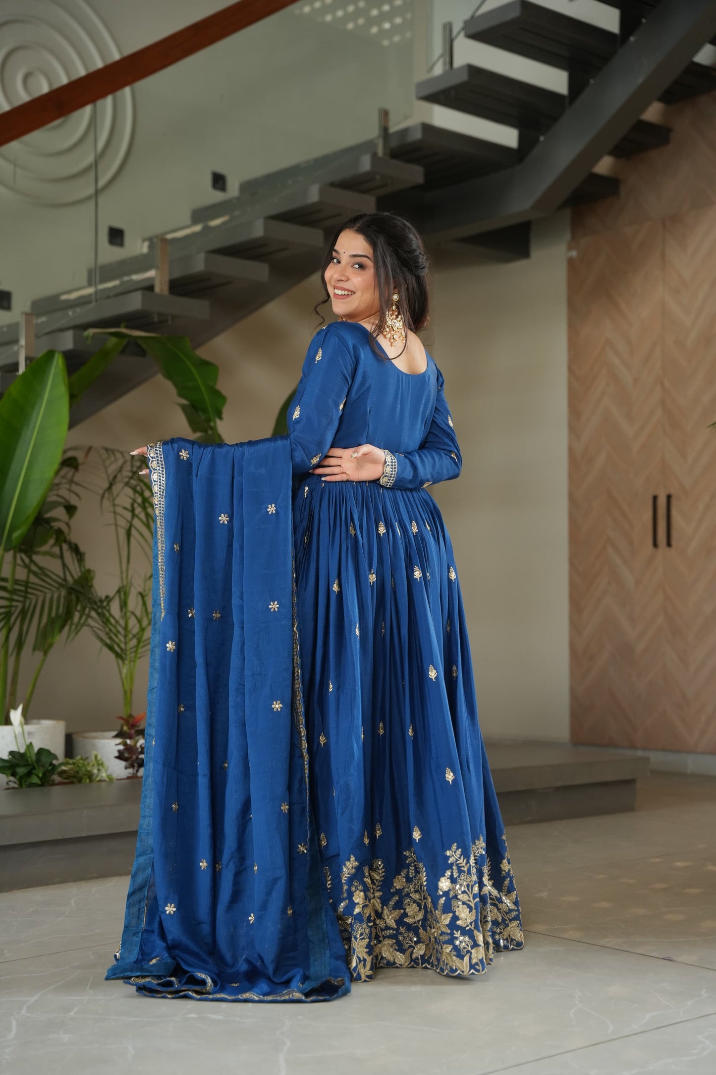 Chinnon Embroidered Zari Sequins Gown with Dupatta