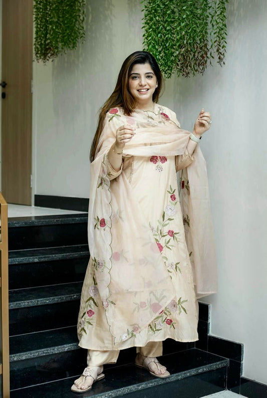 Chanderi Silk 3-Piece Party Wear Suit Set