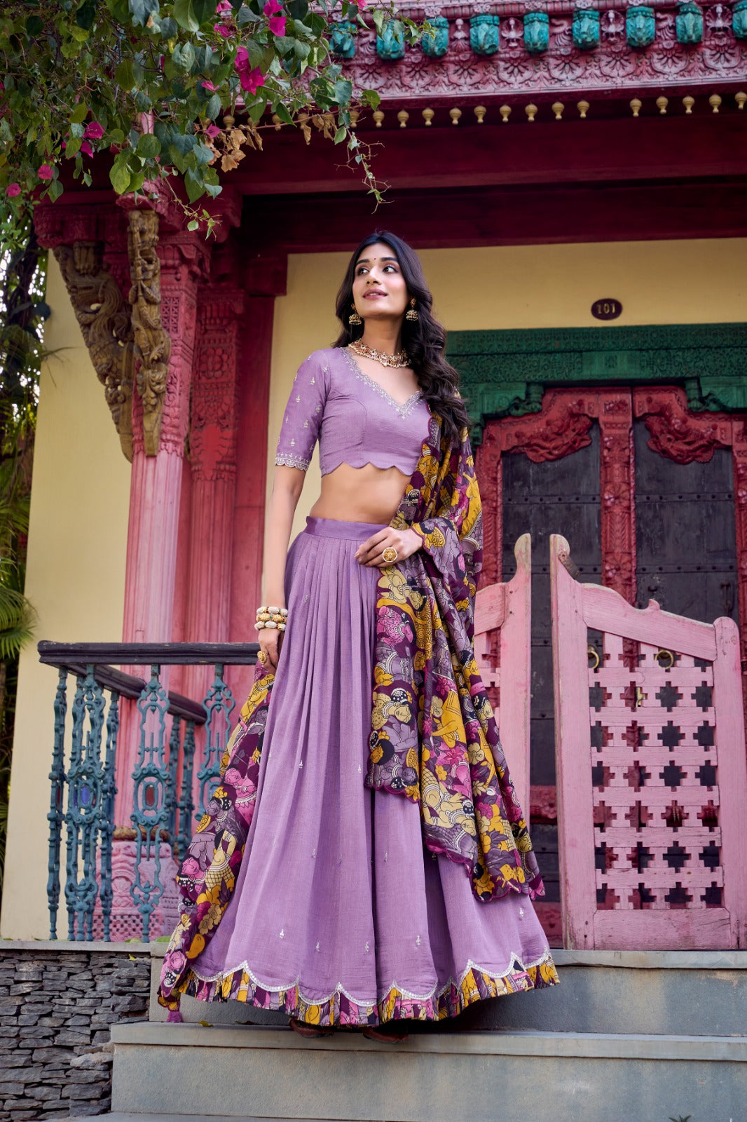 Premium Vichitra Silk Lehenga Choli with Sequins, Thread, & Kalamkari Detailing 🌸