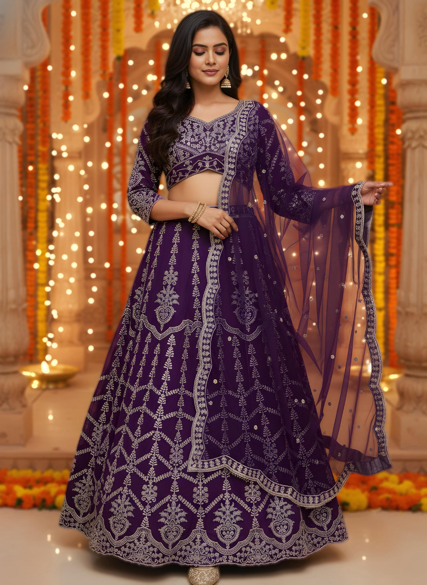 🌼 Designer Lehenga Choli – (Rich Wine Embroidered Set) 🌼