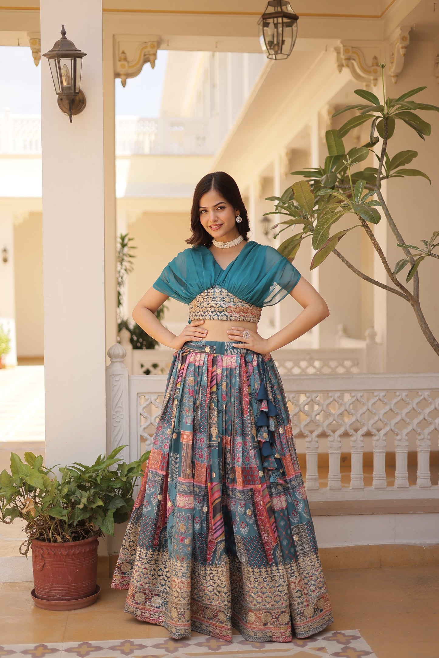 π Elegant Russian Silk Foil Embroidered Lehenga Choliπ