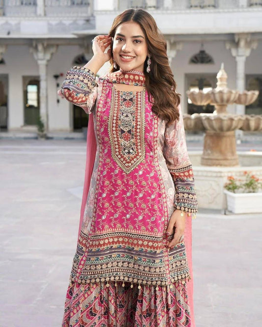 💃 Designer Faux Georgette Digital Print Hand Work Salwar Suit 💃