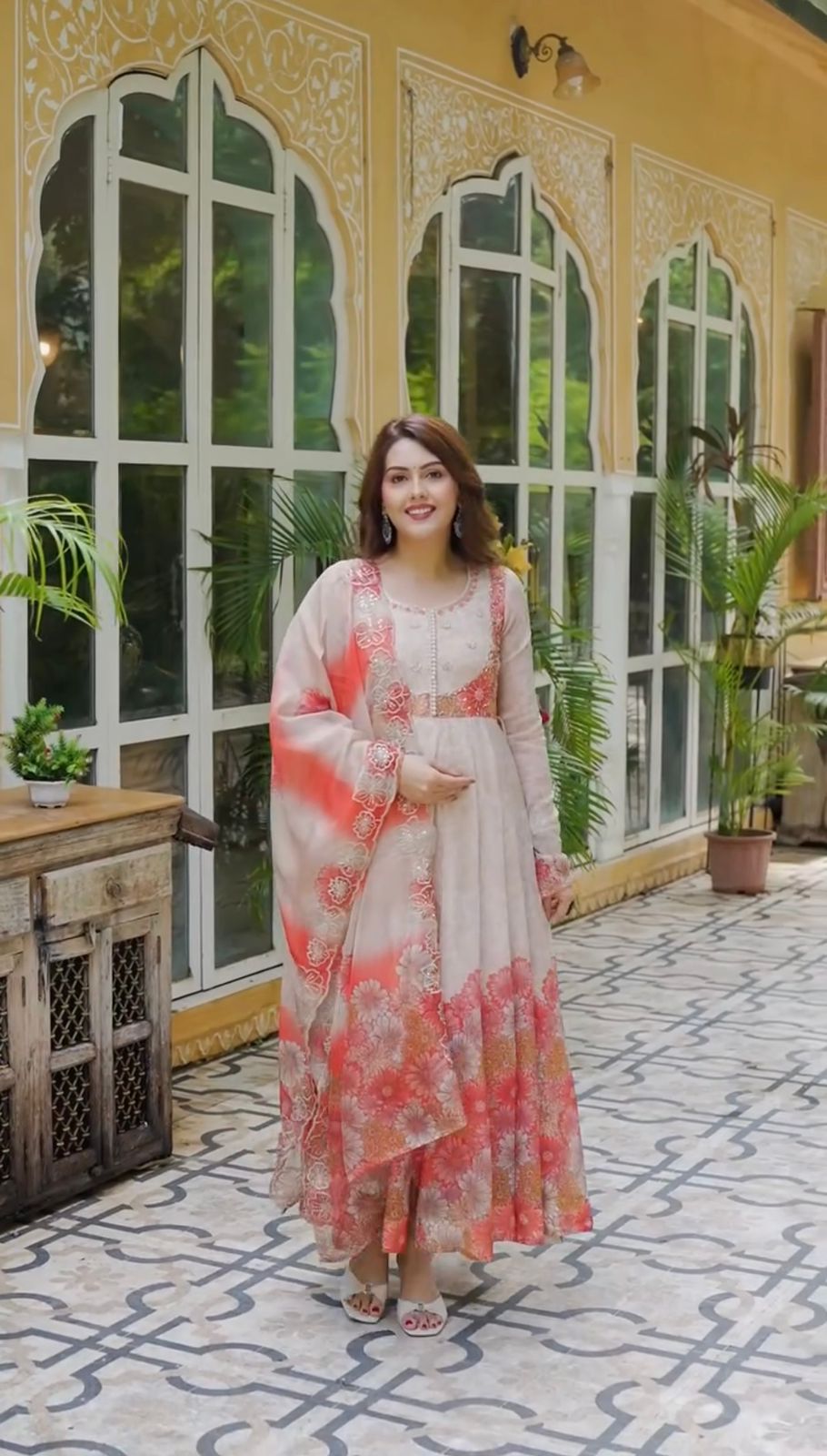 💫 Elegant Tebby Organza Embroidered Gown Set with Dupatta 💫