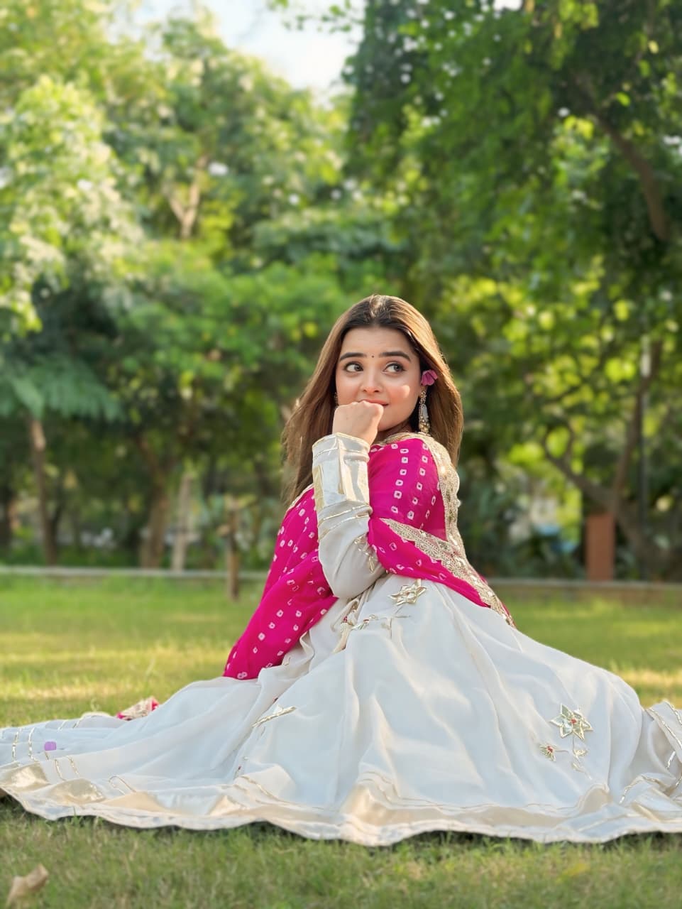 ✨ Premium Handmade Chinon Anarkali Palazzo Set with Bandhani Dupatta ✨