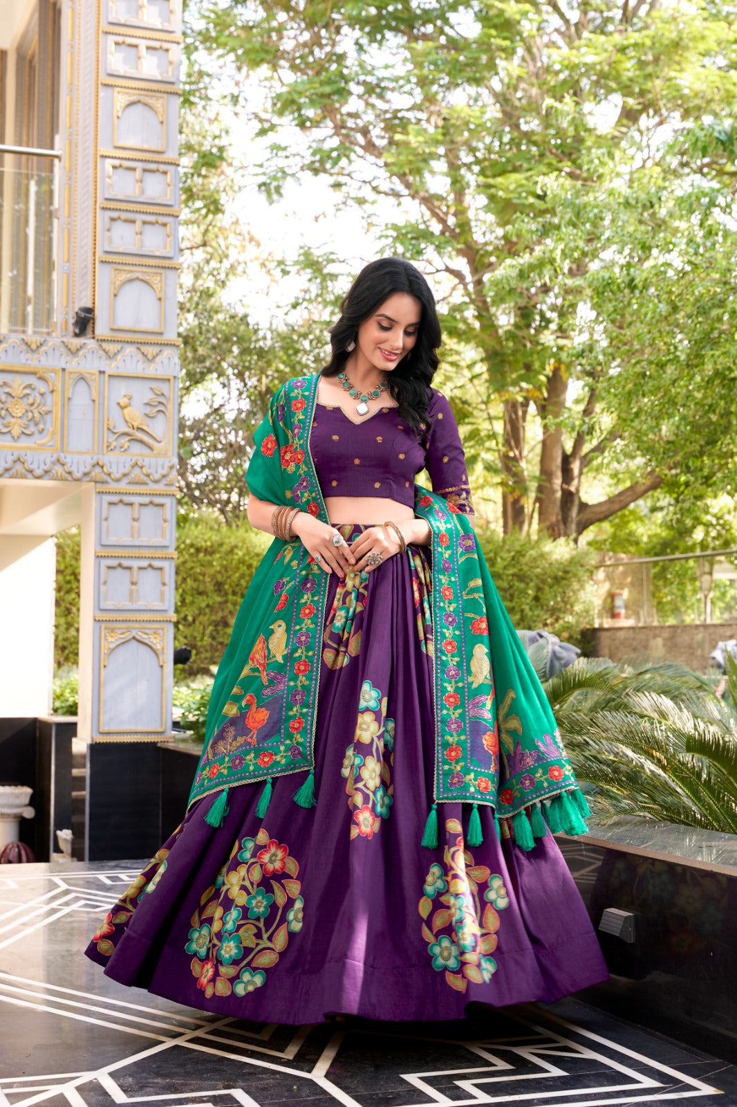 🌸 Elegant Tussar Silk Lehenga Choli Set with Foil Print & Gotta Patti Dupatta | Festive Collection 2025 💃