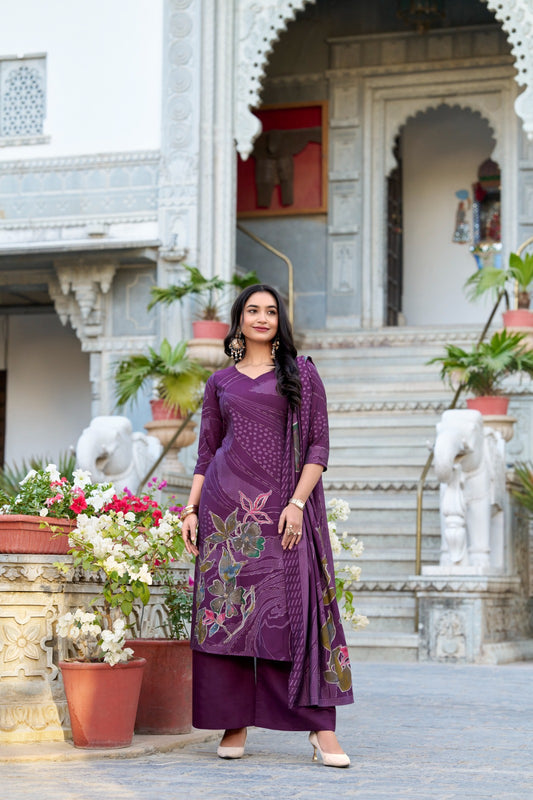 Roman Silk Ethnic Salwar Suit with Beads & Floral Print