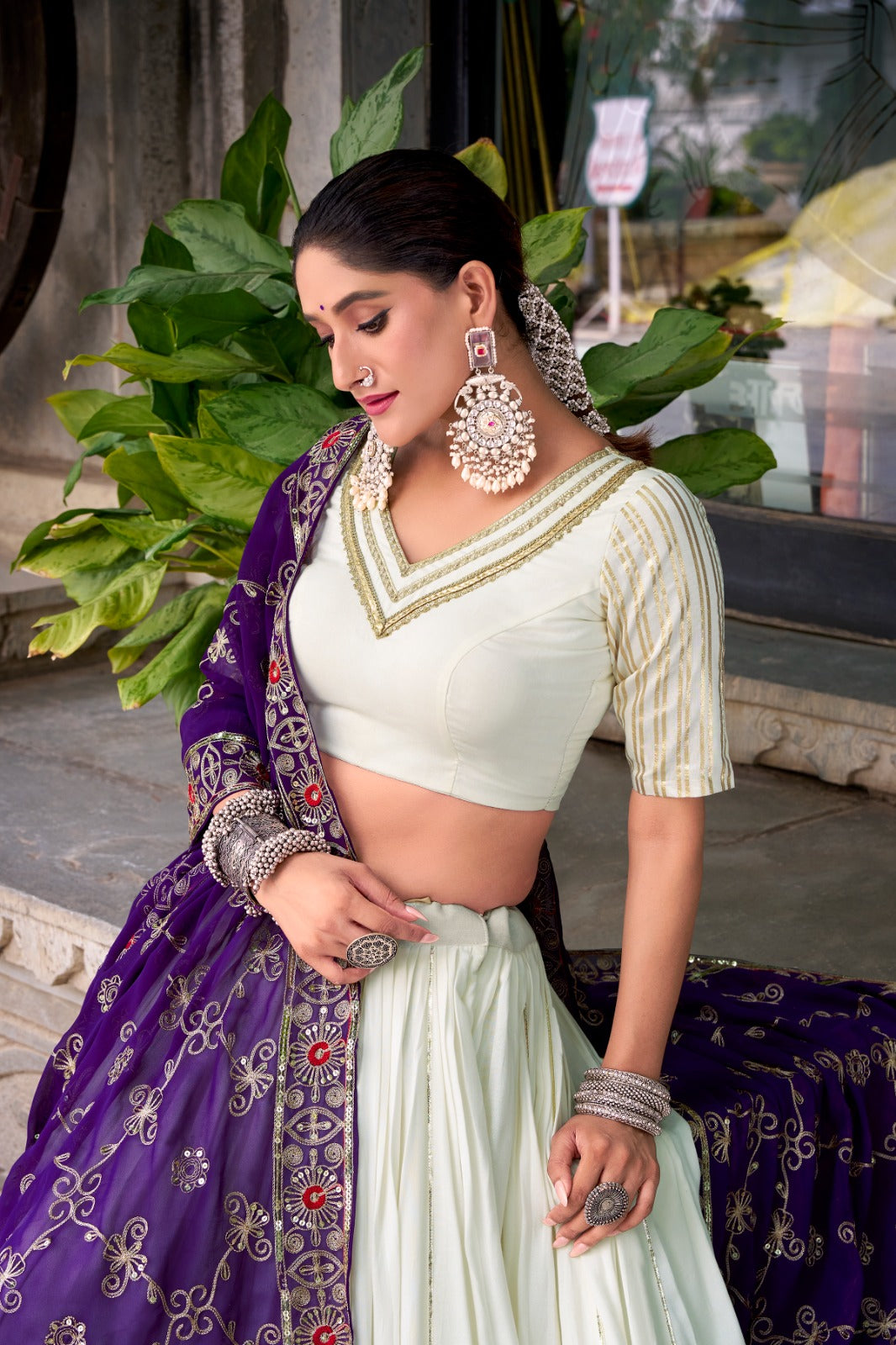 White Rayon Lehenga Choli Set | Zari & Sequin Work