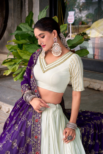 White Rayon Lehenga Choli Set | Zari & Sequin Work