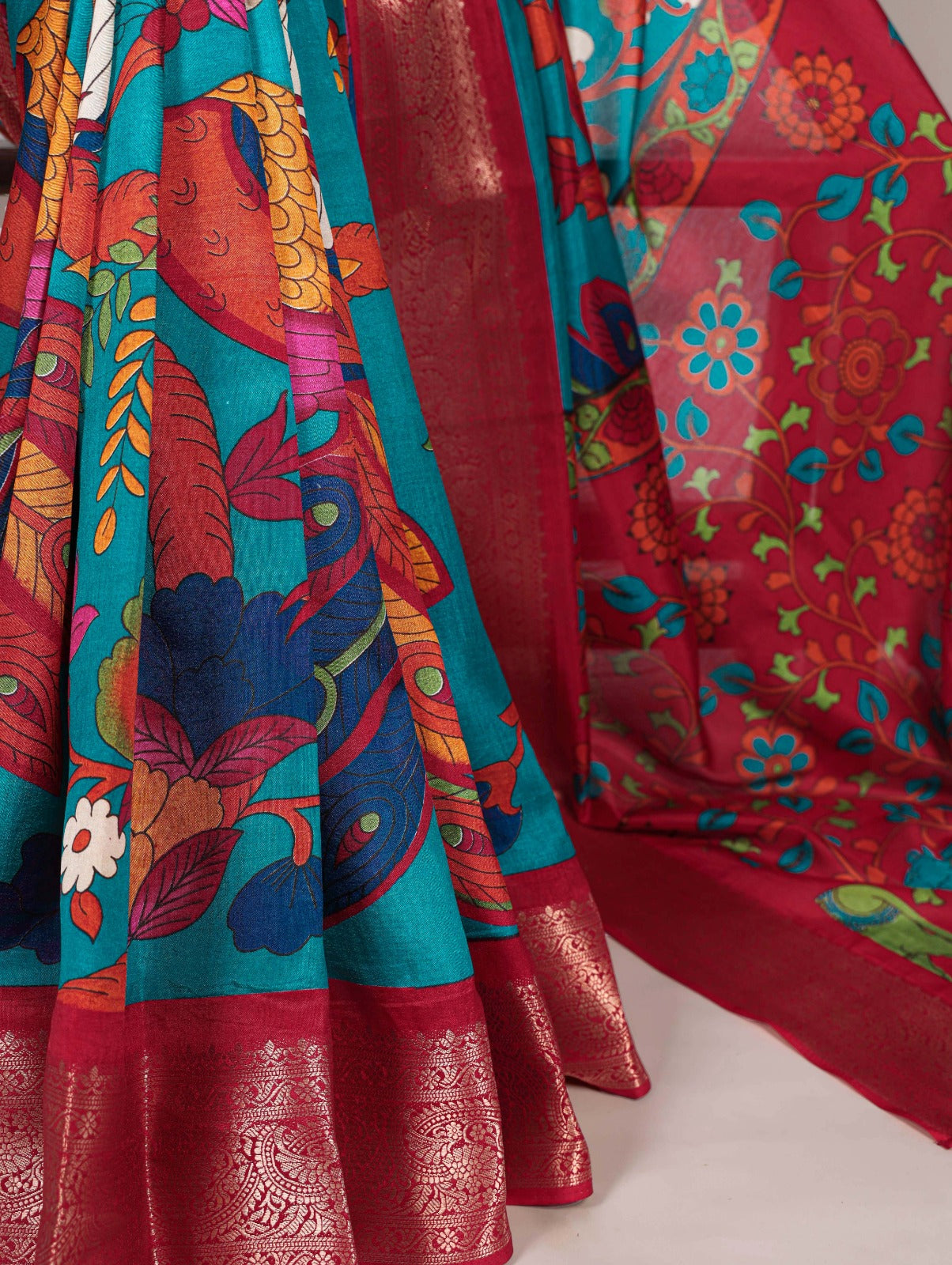 Tasar Silk Printed Saree with Zari Work | Unstitched Blouse