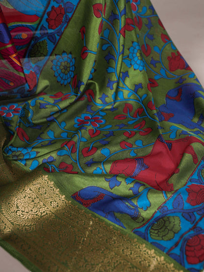 Tasar Silk Printed Saree with Zari Work | Unstitched Blouse