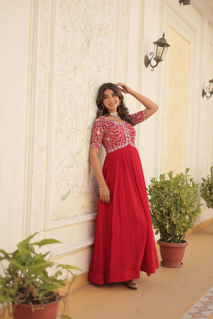 Designer Embroidered Gown for Women | Zari & Sequins Work (RED)