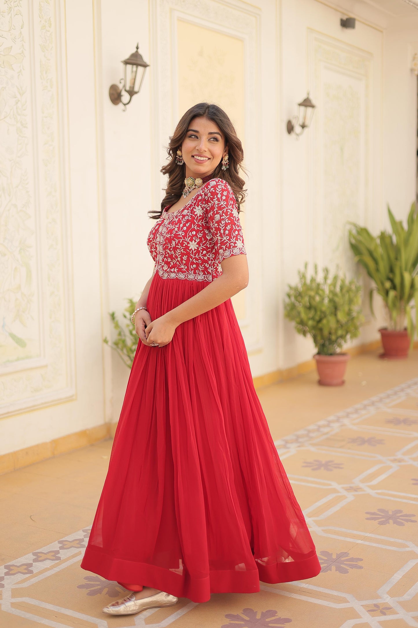 Designer Embroidered Gown for Women | Zari & Sequins Work (RED)