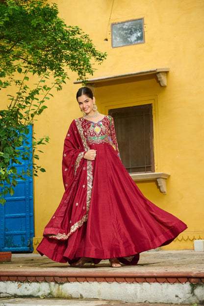 Premium Vichitra Fabric Gown with Dupatta