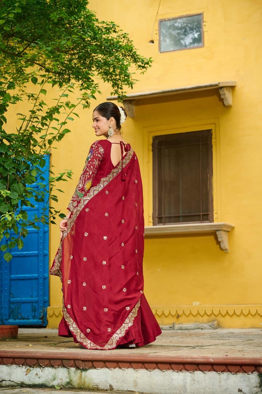 Premium Vichitra Fabric Gown with Dupatta