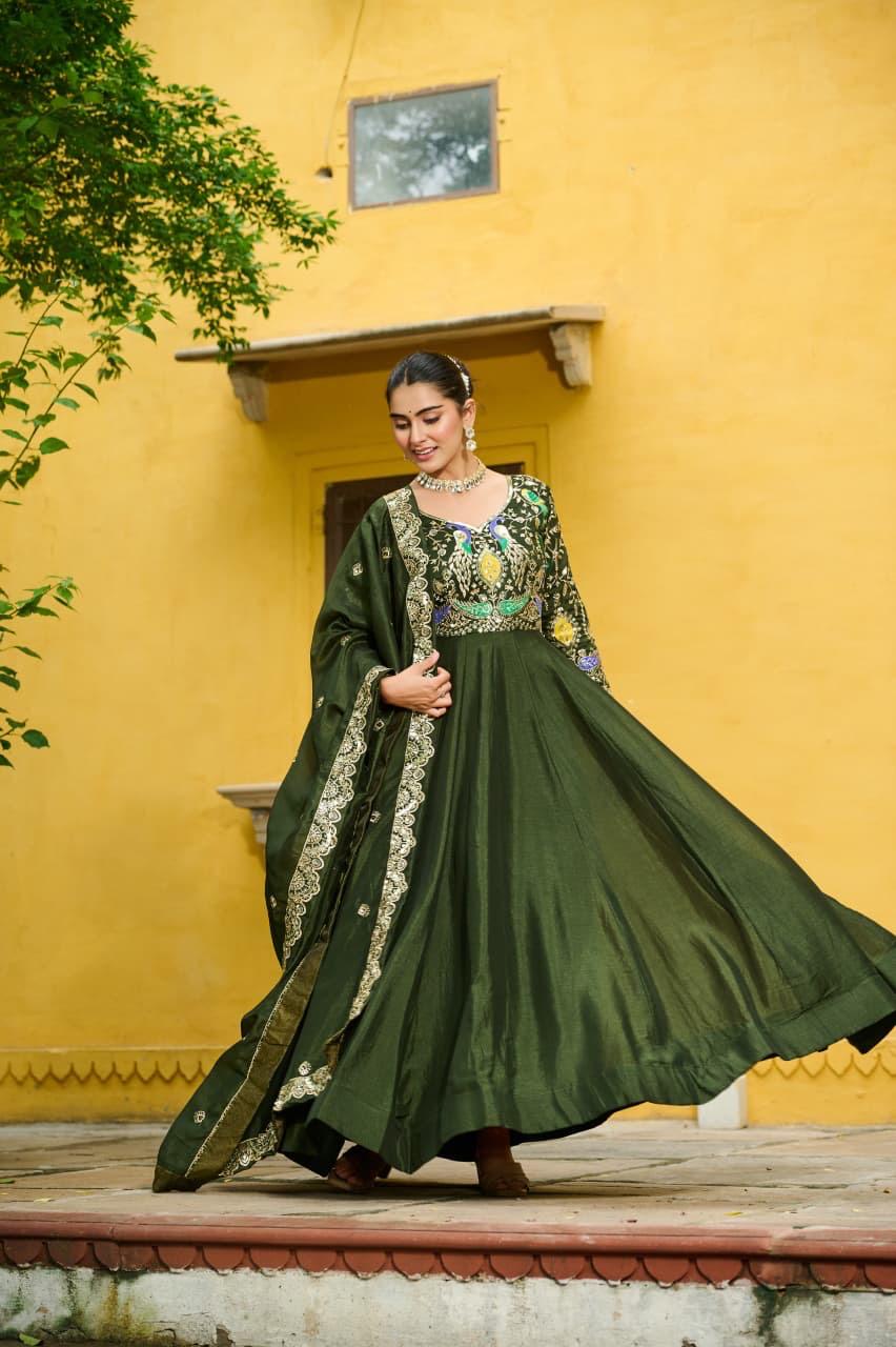 Premium Vichitra Fabric Gown with Dupatta