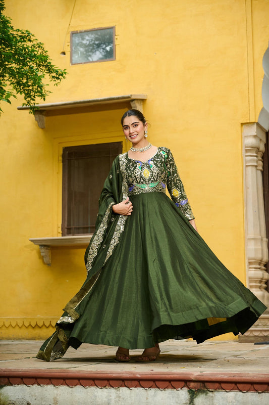 Premium Vichitra Fabric Gown with Dupatta