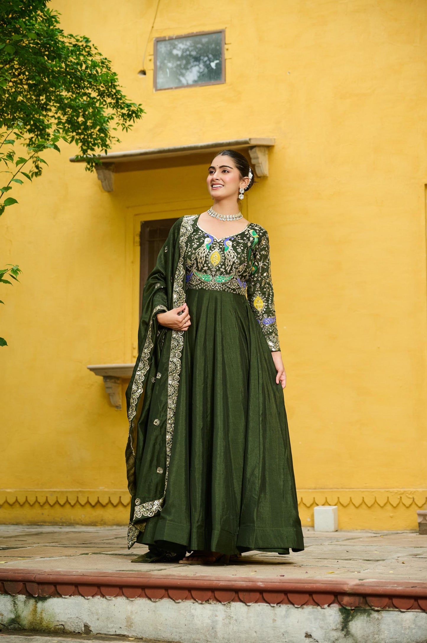 Premium Vichitra Fabric Gown with Dupatta