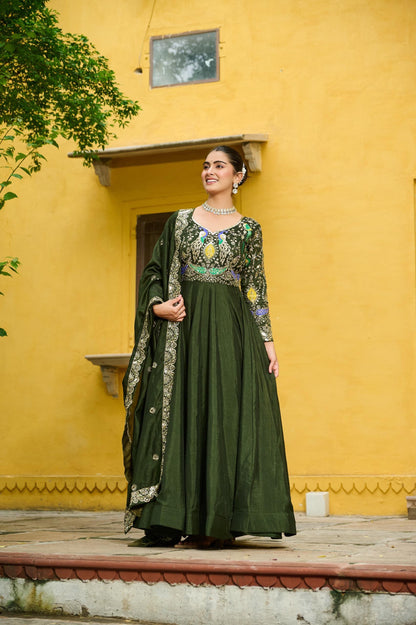 Premium Vichitra Fabric Gown with Dupatta