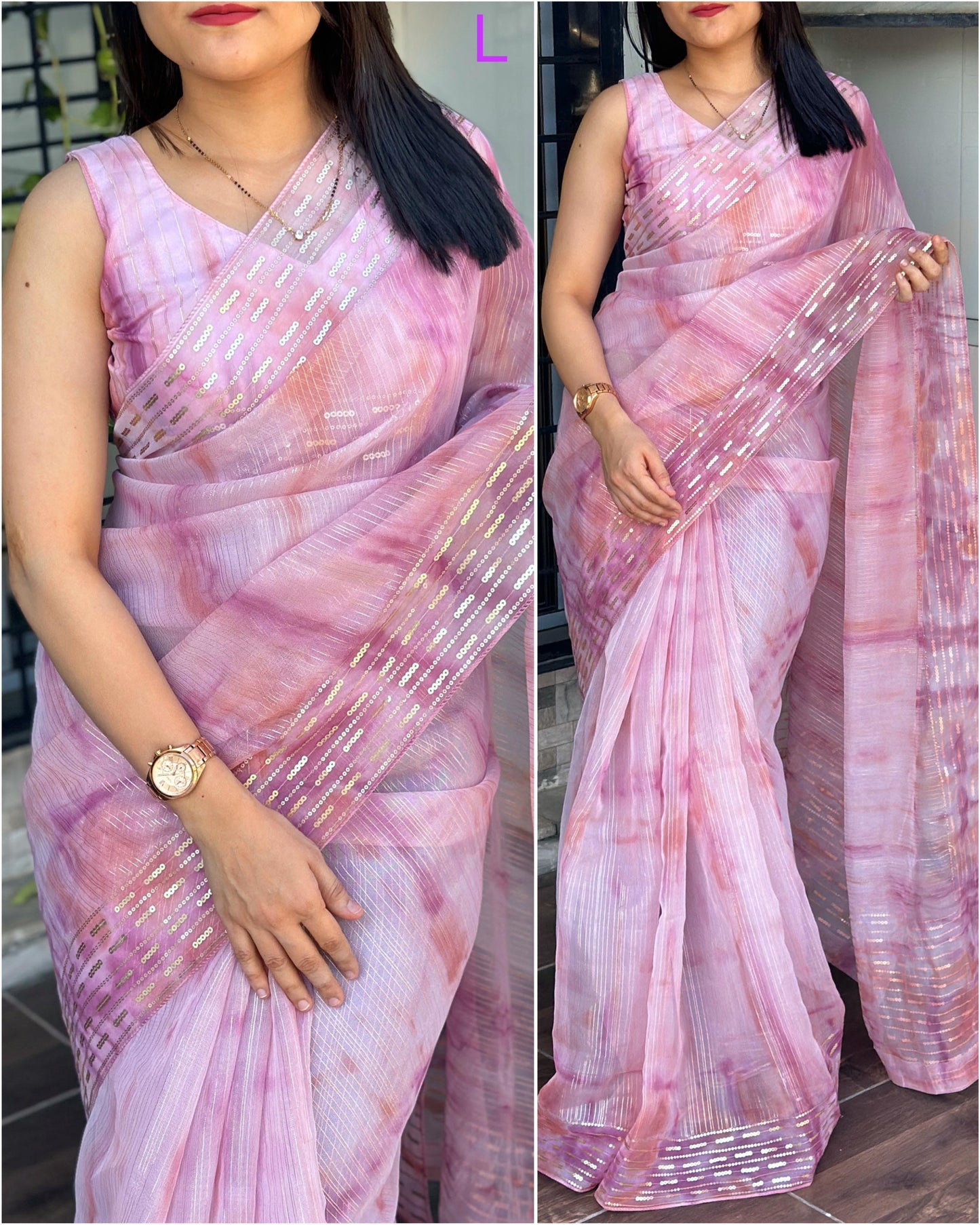 Pastel Organza Saree with Hand Sequin & Zari Work