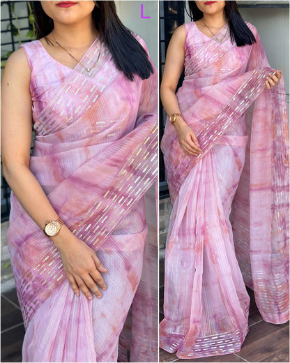 Pastel Organza Saree with Hand Sequin & Zari Work