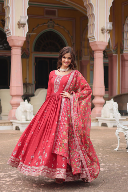 Chinon Sequins Embroidered Gown with Dupatta