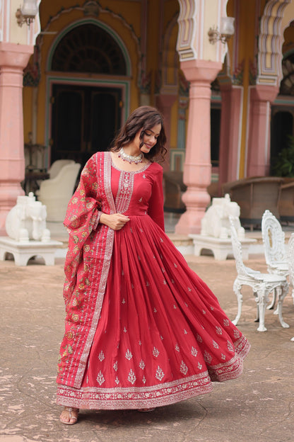 Chinon Sequins Embroidered Gown with Dupatta