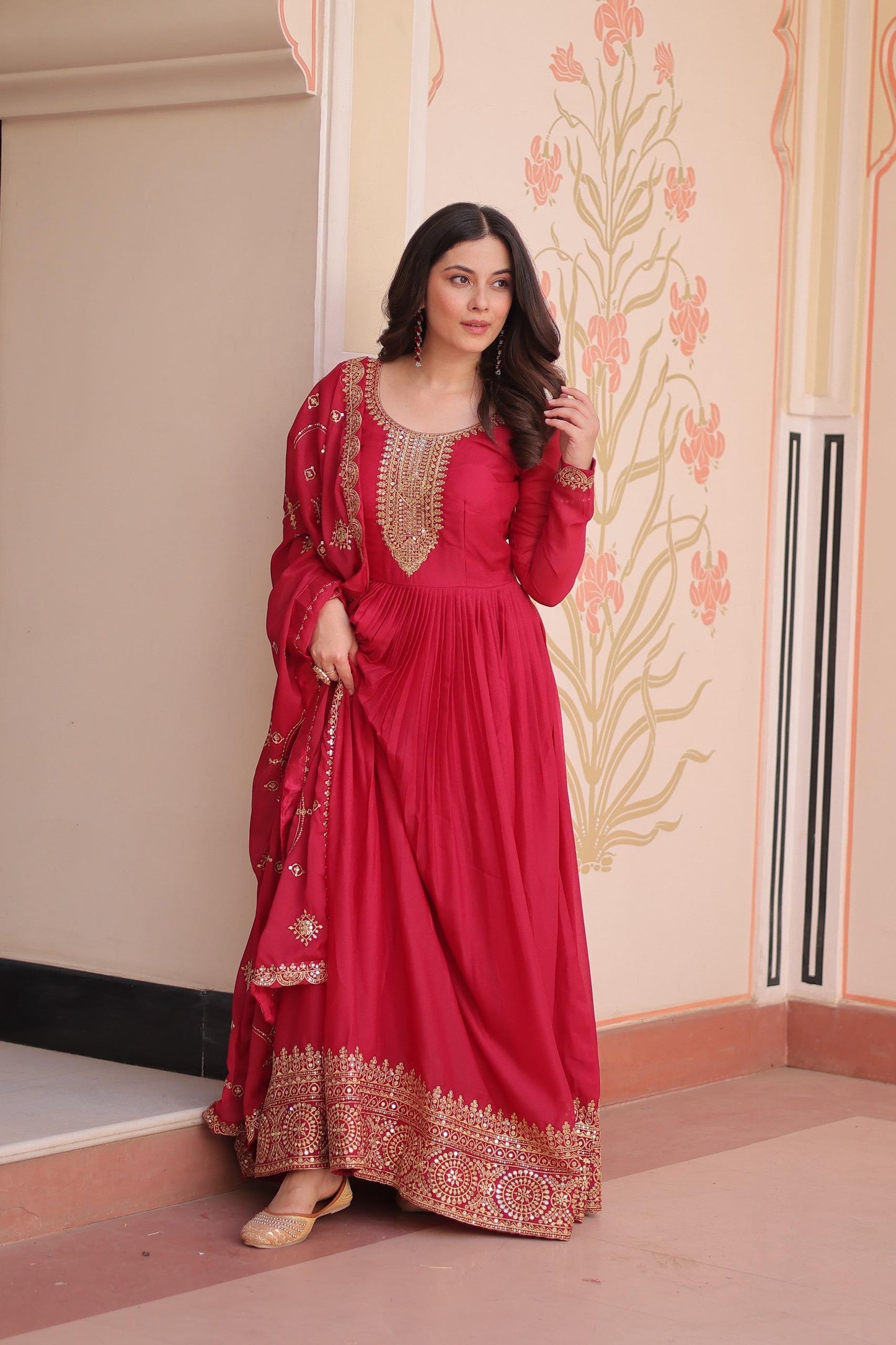 Premium Star Georgette Embroidered Gown with Dupatta