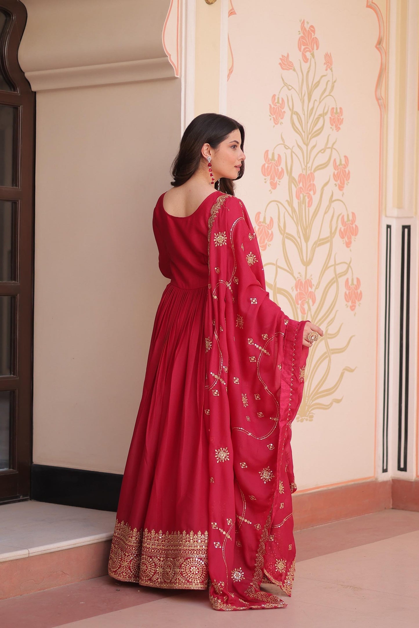 Premium Star Georgette Embroidered Gown with Dupatta