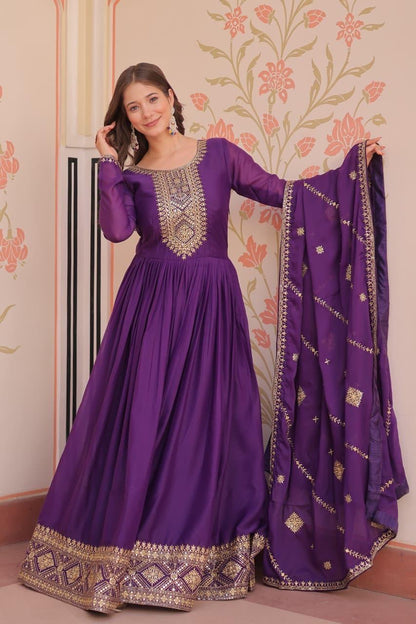Premium Star Georgette Embroidered Gown with Dupatta