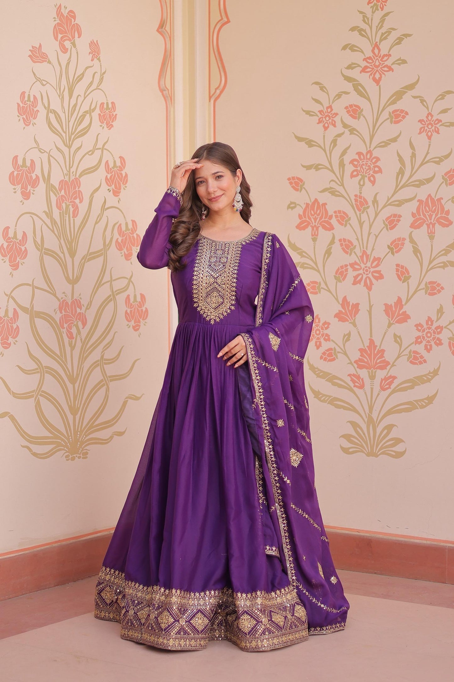 Premium Star Georgette Embroidered Gown with Dupatta