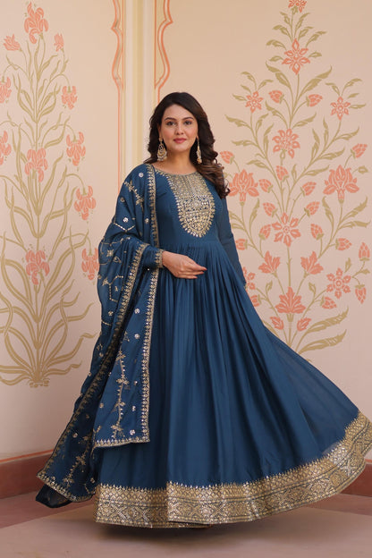 Premium Star Georgette Embroidered Gown with Dupatta