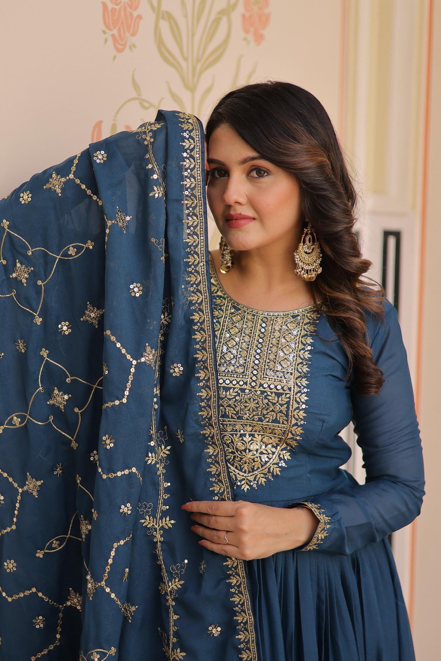 Premium Star Georgette Embroidered Gown with Dupatta