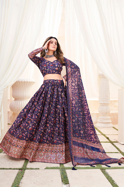 Crush Chinon Printed Lehenga with Mukesh & Zabuki Work