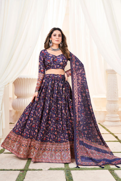 Crush Chinon Printed Lehenga with Mukesh & Zabuki Work