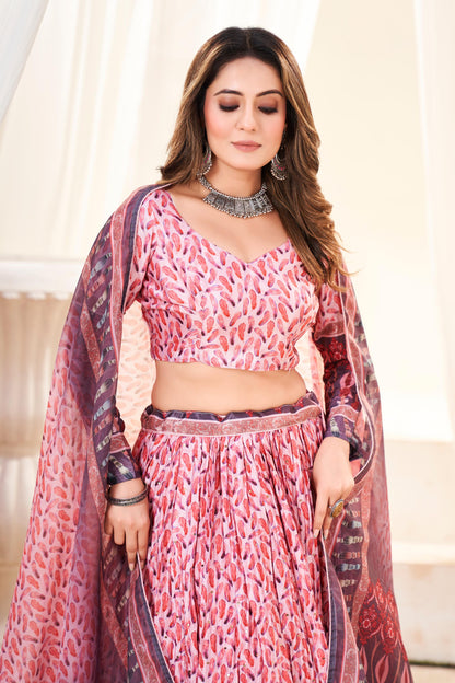 Crush Chinon Printed Lehenga with Mukesh & Zabuki Work