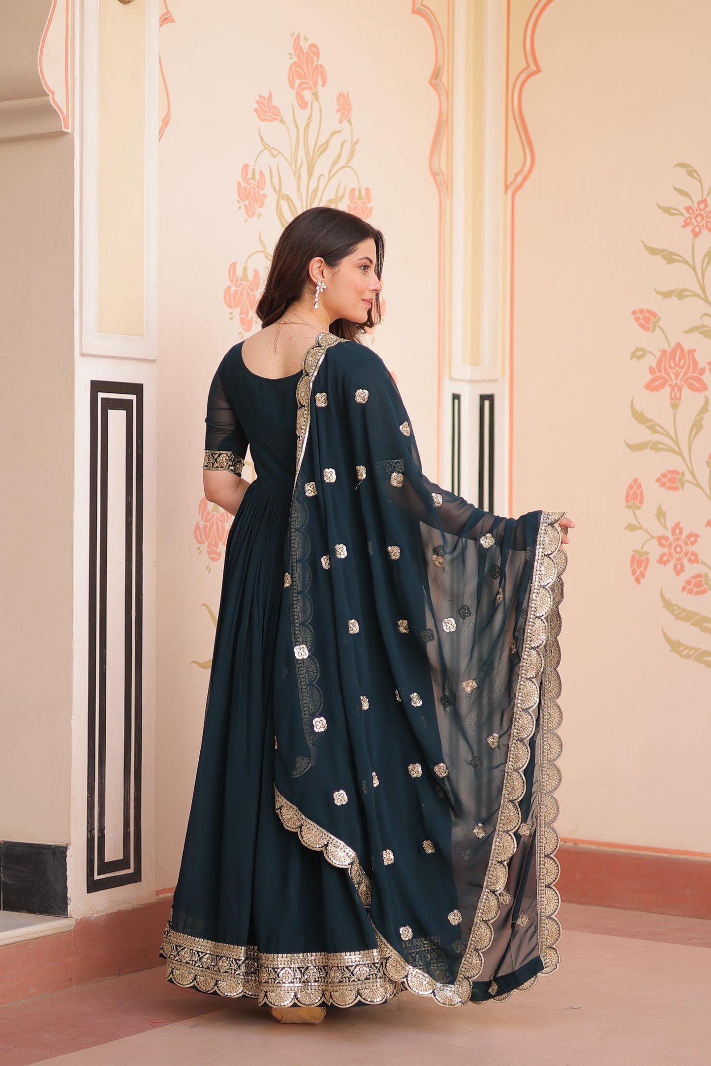 Premium Faux Blooming Embroidered Gown with Dupatta