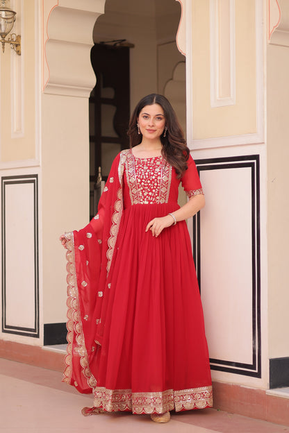 Premium Faux Blooming Embroidered Gown with Dupatta