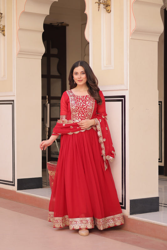 Premium Faux Blooming Embroidered Gown with Dupatta