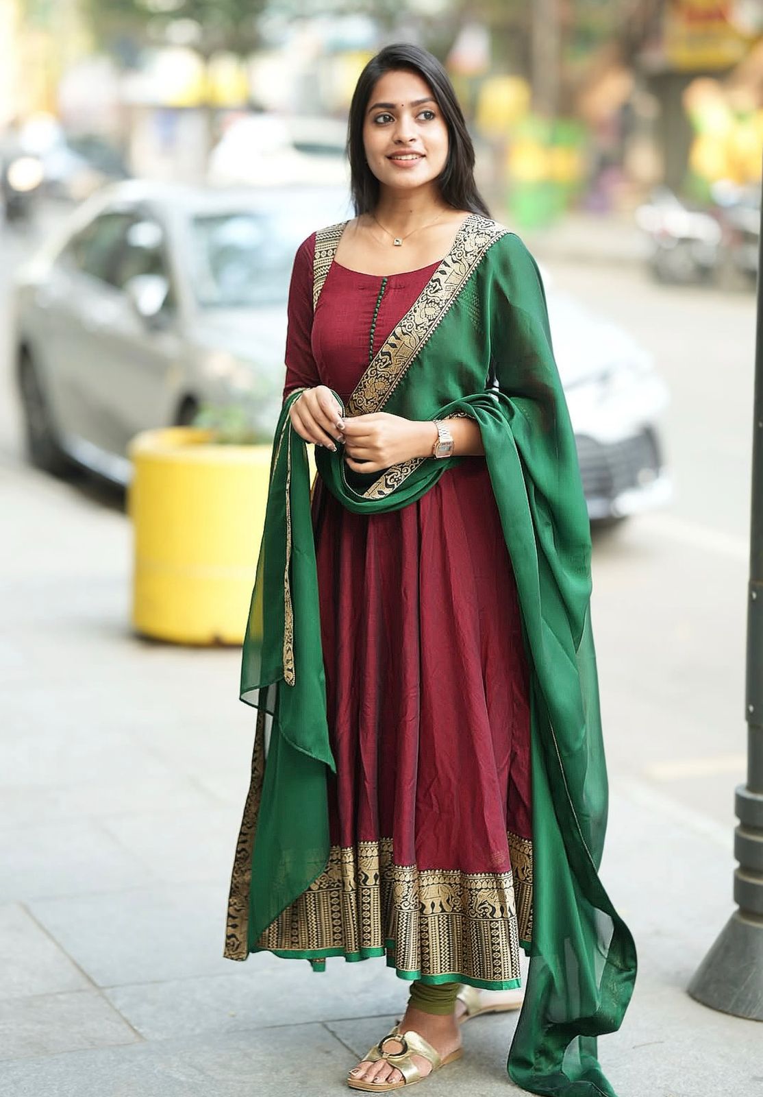 Vichitra Silk Gown with Dupatta