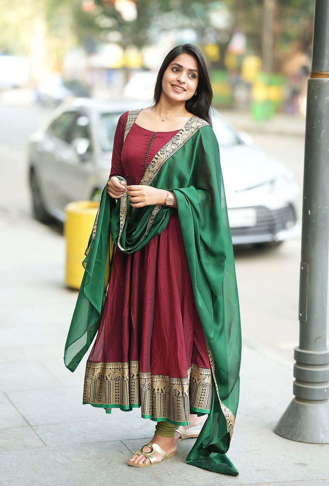 Vichitra Silk Gown with Dupatta