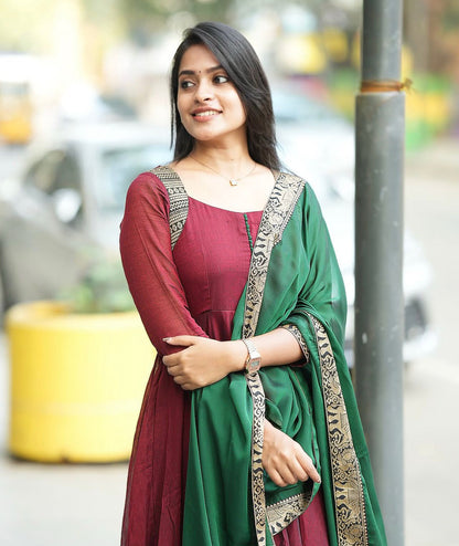 Vichitra Silk Gown with Dupatta