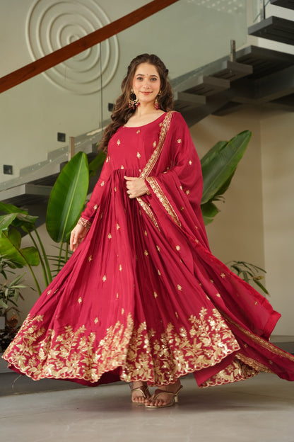 Chinnon Embroidered Zari Sequins Gown with Dupatta