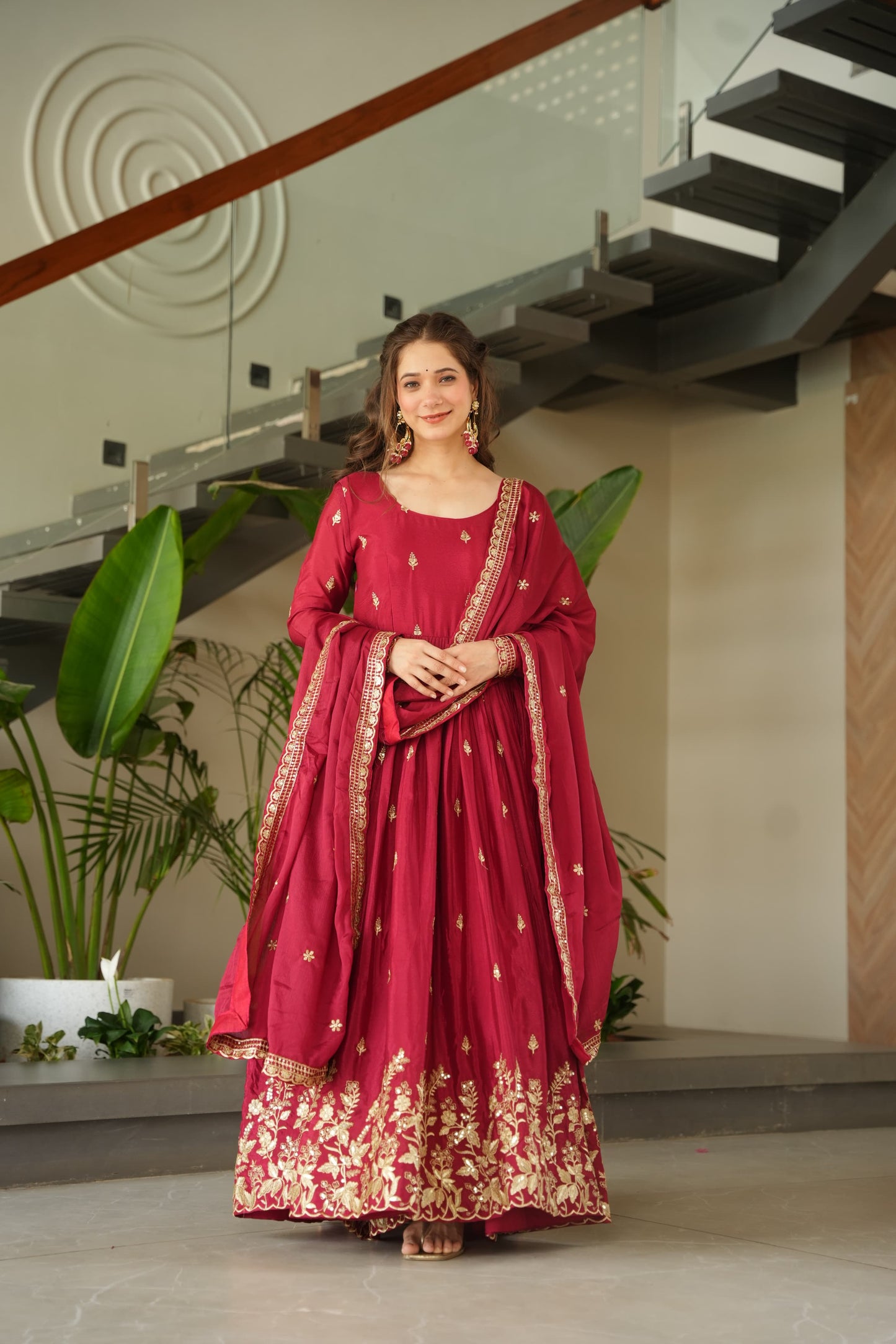 Chinnon Embroidered Zari Sequins Gown with Dupatta