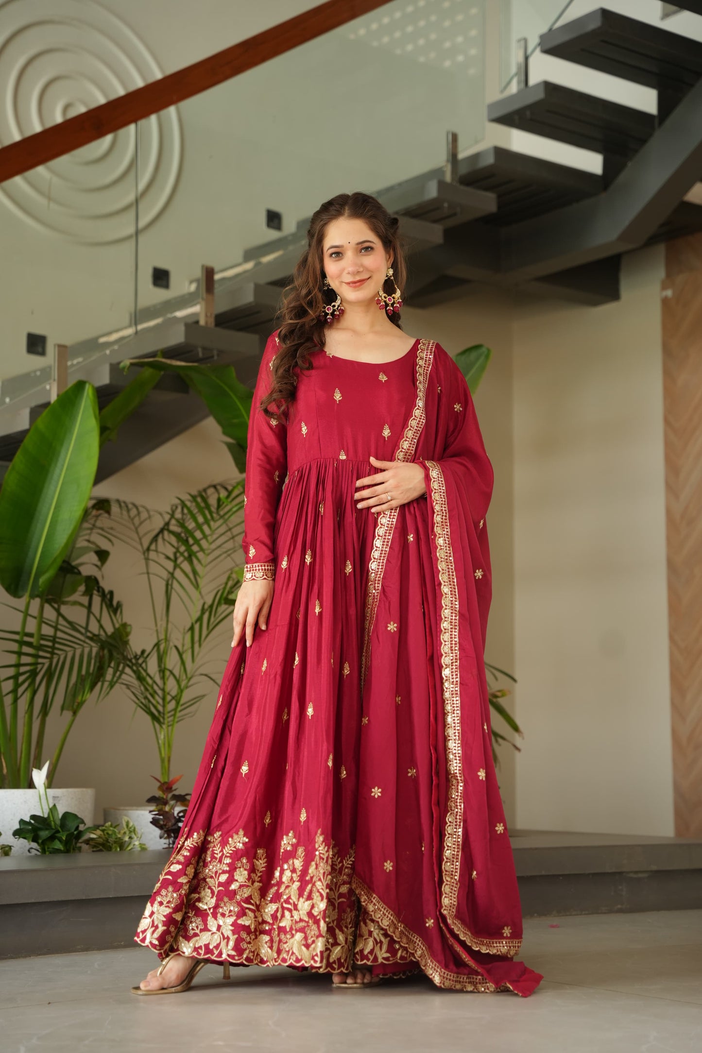 Chinnon Embroidered Zari Sequins Gown with Dupatta