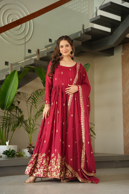 Chinnon Embroidered Zari Sequins Gown with Dupatta