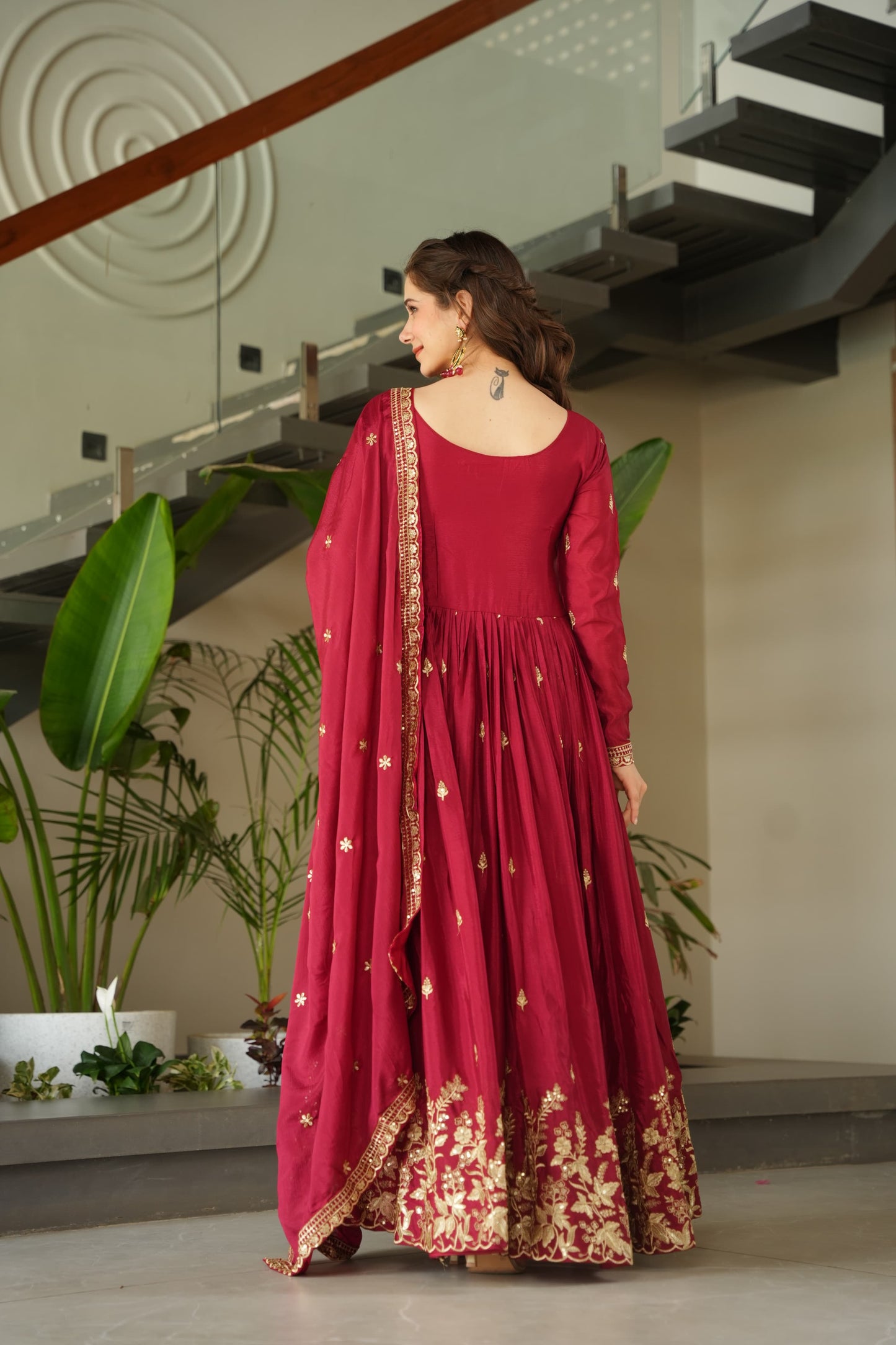 Chinnon Embroidered Zari Sequins Gown with Dupatta