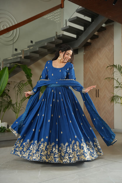Chinnon Embroidered Zari Sequins Gown with Dupatta